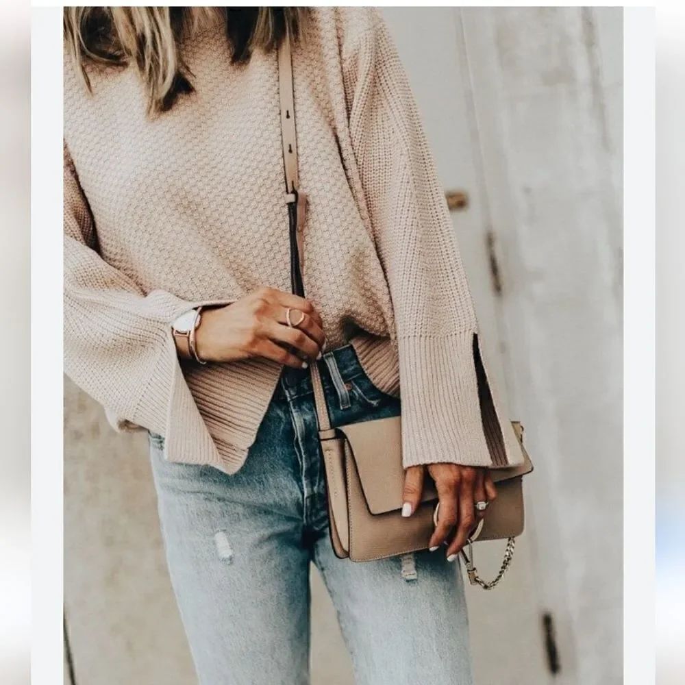 Topshop Blush Ballet Pink Split Cuff Oversized Textured Slouchy Sweater 6
